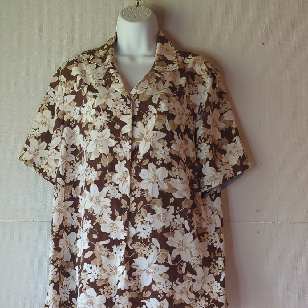 BonWorth Casual Brown and Cream Button Down Shirt